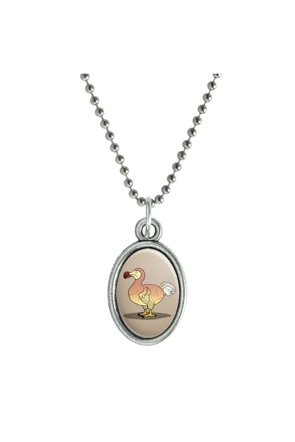 Dodo Bird Antiqued Oval Charm Pendant with Chain