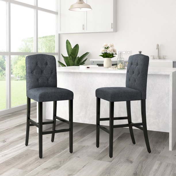 HouseInBox Upholstered Bar Stools Set of 2 Tufted Counter Height Bar