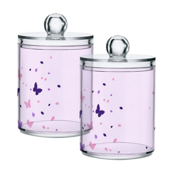 Pink Butterflies Cotton Swabs Cans Translucent Plastic Canisters Dustproof Lid for Bathroom Storage