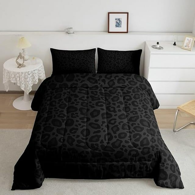 Leopard Print Kids Comforter Set King Size,Abstract Cheetah Texture Bedding Set,Girls Boys Women Room Decor,Rustic Farmhouse Retro Down Comforter,Black Noble Duvet Insert