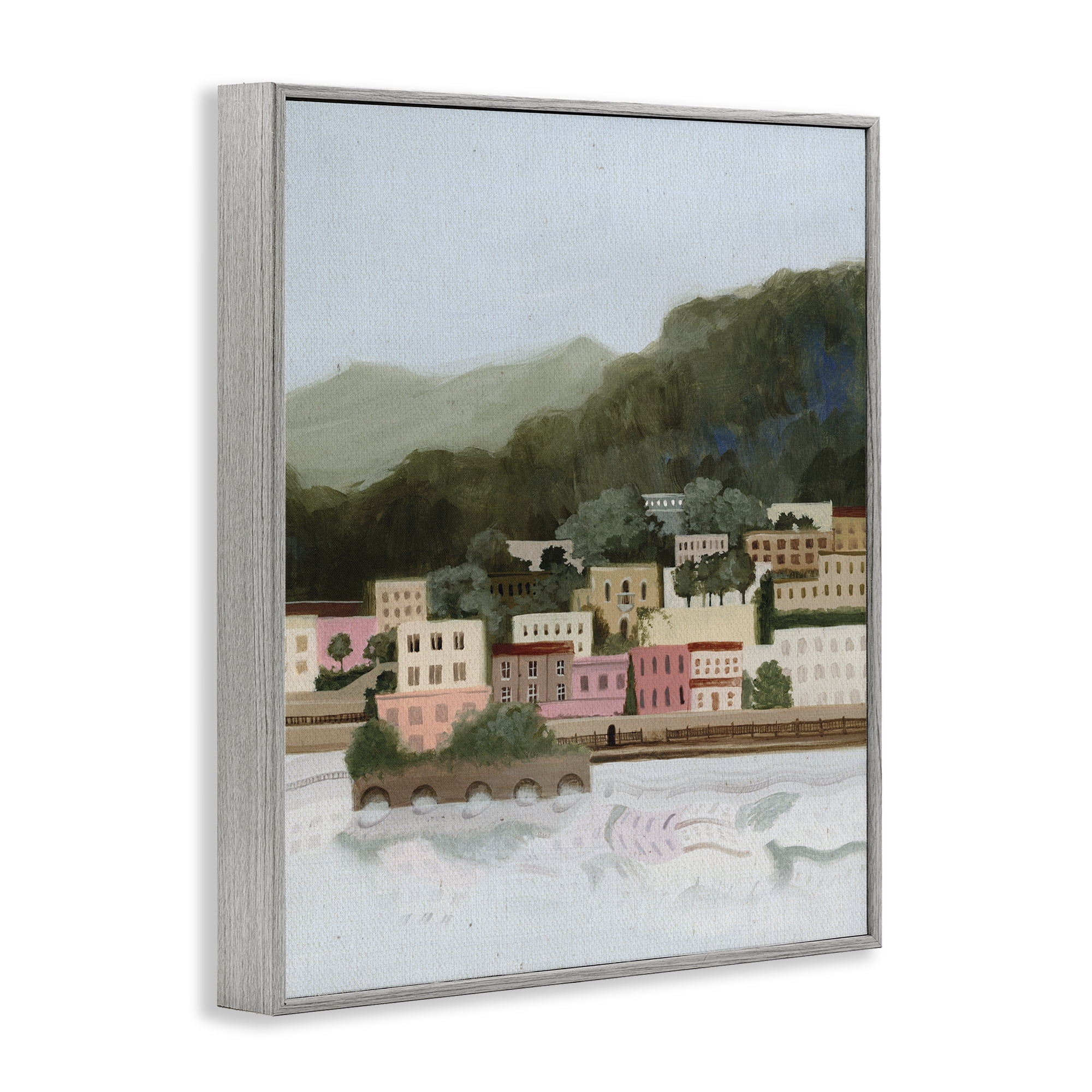 Stupell Industries Mountains By The Sea Gray Framed Giclee Art, design by Grace Popp