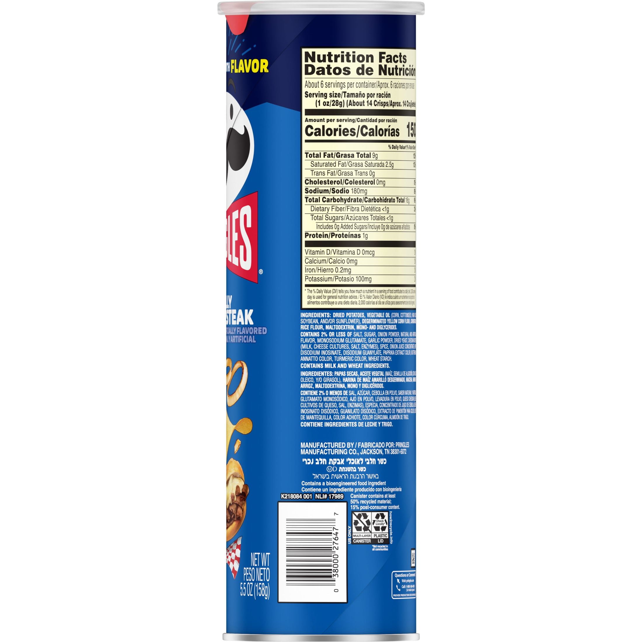 Pringles Philly Cheesesteak Potato Crisps Chips, Lunch Snacks, 5.5 oz (Pack of 4)