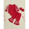 thumbnail image 4 of Baby Girls 1st Valentines Day Outfit Lace Long Sleeve Letters Heart Romper Flare Pants Headband Set, 4 of 9
