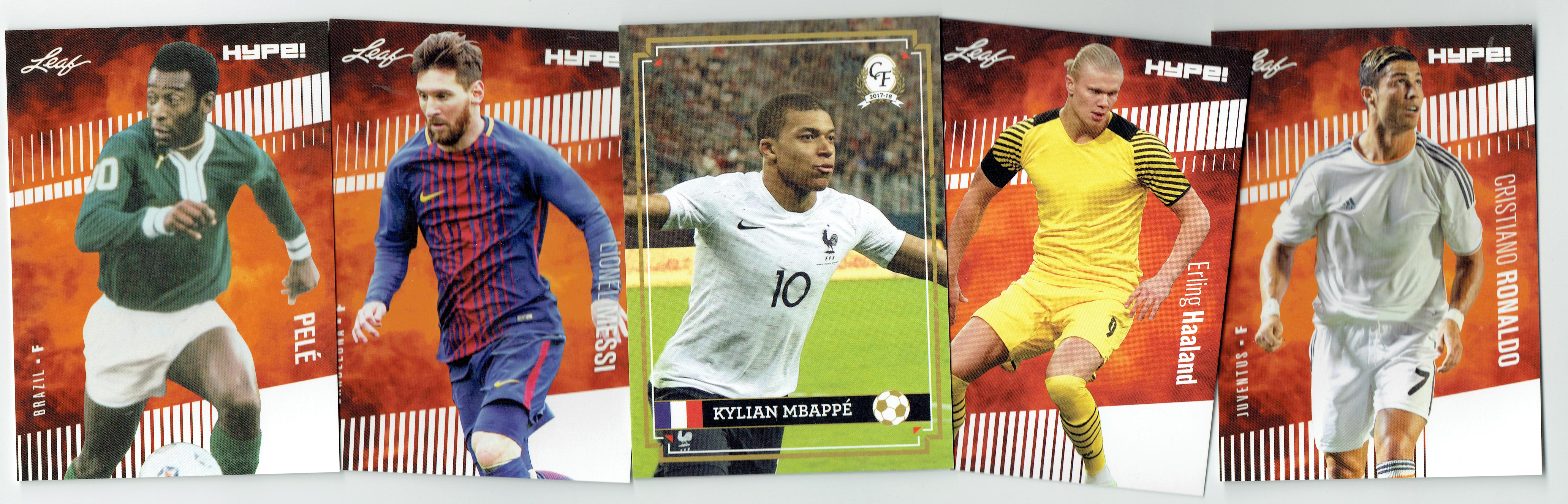 5) Mint Card Lot Pele Messi C. Ronaldo Erling Haaland + Mbappe Rookie HYPE!
