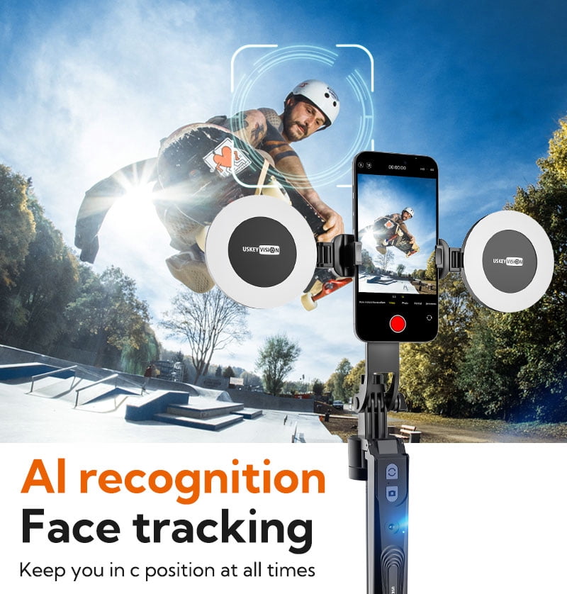 USKEYVISION Auto Face Tracking Tripod 360 Rotation,Phone Tripod for iPhone w/Fill Light,Selfie Stick for iPhone w/Remote Control,70” Phone Holder Video Recording for Content Creators TikTok(UTK-02)