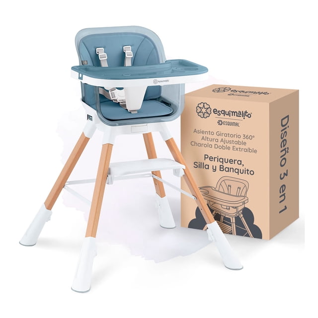Periquera para Bebé 3 en 1 Esquimal - Silla Alta para Comer, Banquito Altura Ajustable (Azul)