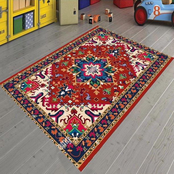 LaModaHome Non-Slip Rug Vintage Turkish Rug Washable Mat Child
