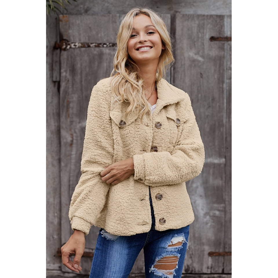 Women Gray/Khaki/Black Sherpa Button Up 