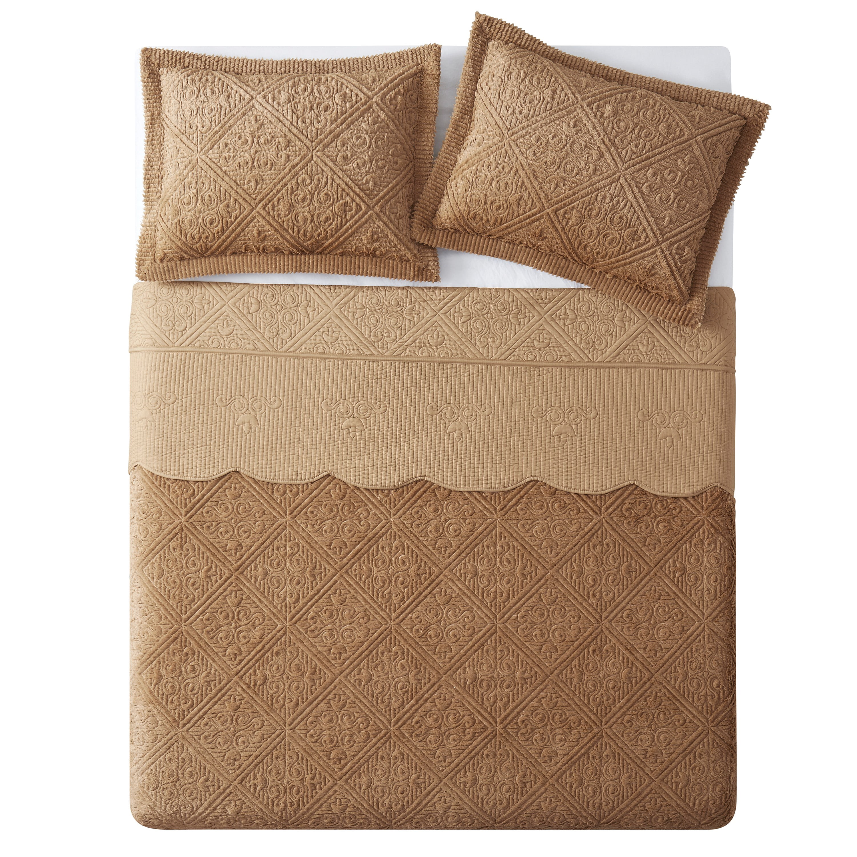 VCNY Home Westland 3-Piece Caramel Solid Tile Bedspread Set, Queen, Adult, Unisex