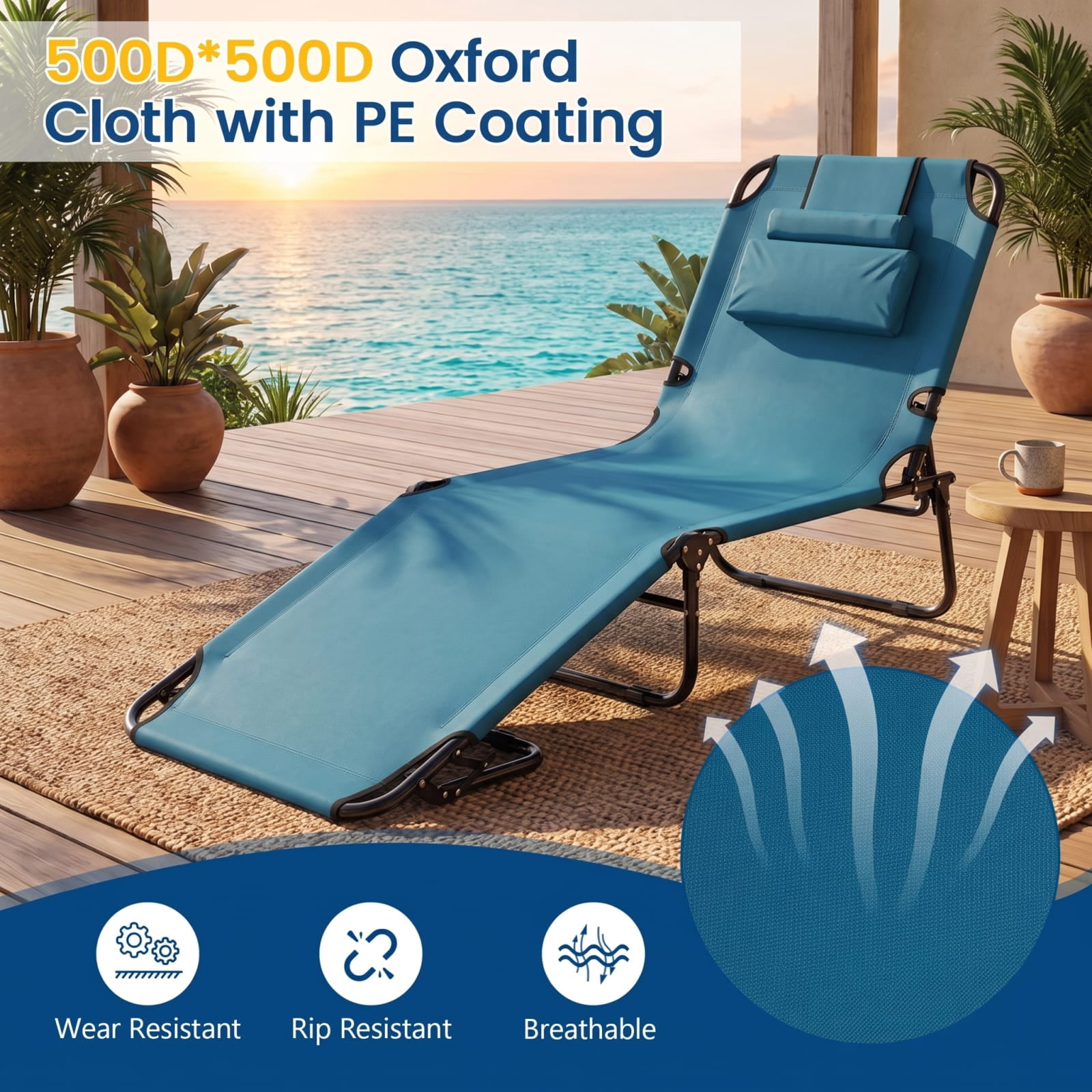 Furnibear Folding Patio Chair for Patio Garden Backyard Outdoor Metal 330 lbs Capacity Blue Weather-Resistant Outdoor Furniture