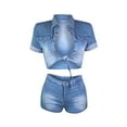 thumbnail image 4 of BLTIBY 2025 Women's Two Piece Sets Denim Shorts Jacket Set Denim Suit Fashion Casual Summer Outfits with Pockets Blue XL, 4 of 8