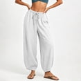 thumbnail image 6 of Levmjia Women's High Waisted Wide Leg Pants, Solid Color Drawstring Waist Casual Loose Fit Trousers with Pockets, Summer Beach Vacation Pants for Women, 6 of 8
