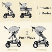 AILEEKISS 3-in-1 Convertible Baby Stroller with Big Seat and Adjustable Canopy, 24 Pounds, Light Grey