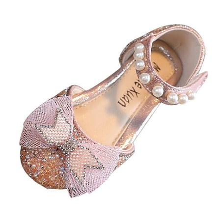 

Girls Sandals Fashion Spring Summer Party Dress Dance Show Princess Shoes Mesh Bowknot Pearl Hook Loop Baby Daily Footwear Casual First Walking