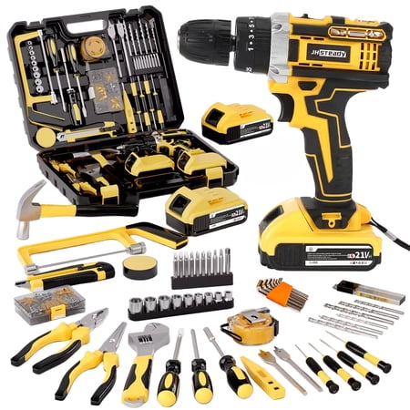 21V Cordless Drill Driver Kit, 25+1 Clutch, 2 Batteries & Charger, 3/8" Keyless Chuck, LED Light, Complete Drill Set with Carry Case, Ideal for Home Improvement, Household Repairs & DIY Projects