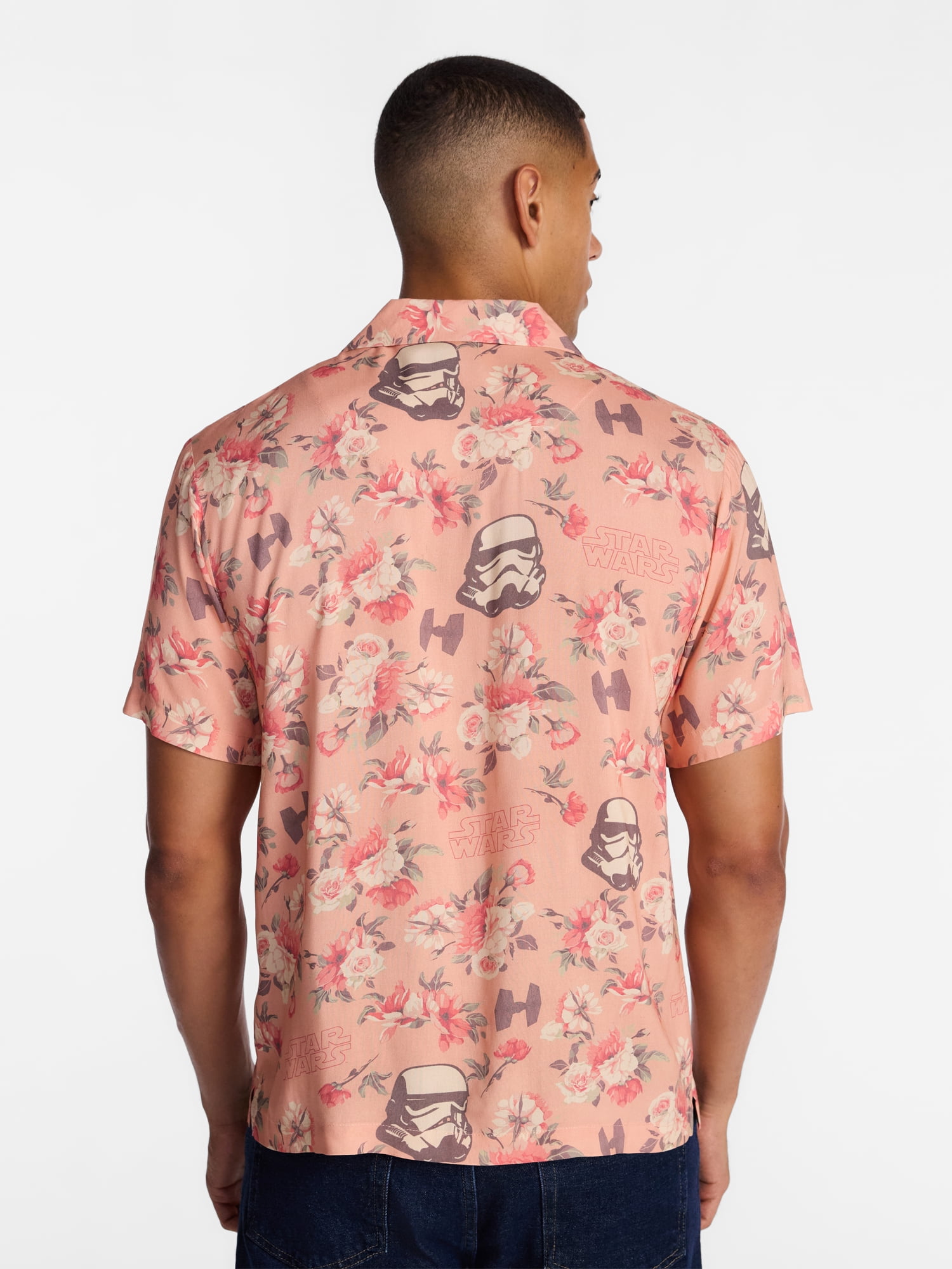 Star Wars Men's and Big Men's Space Floral Graphic Button Up Shirt with Short Sleeves, Sizes S-4XL