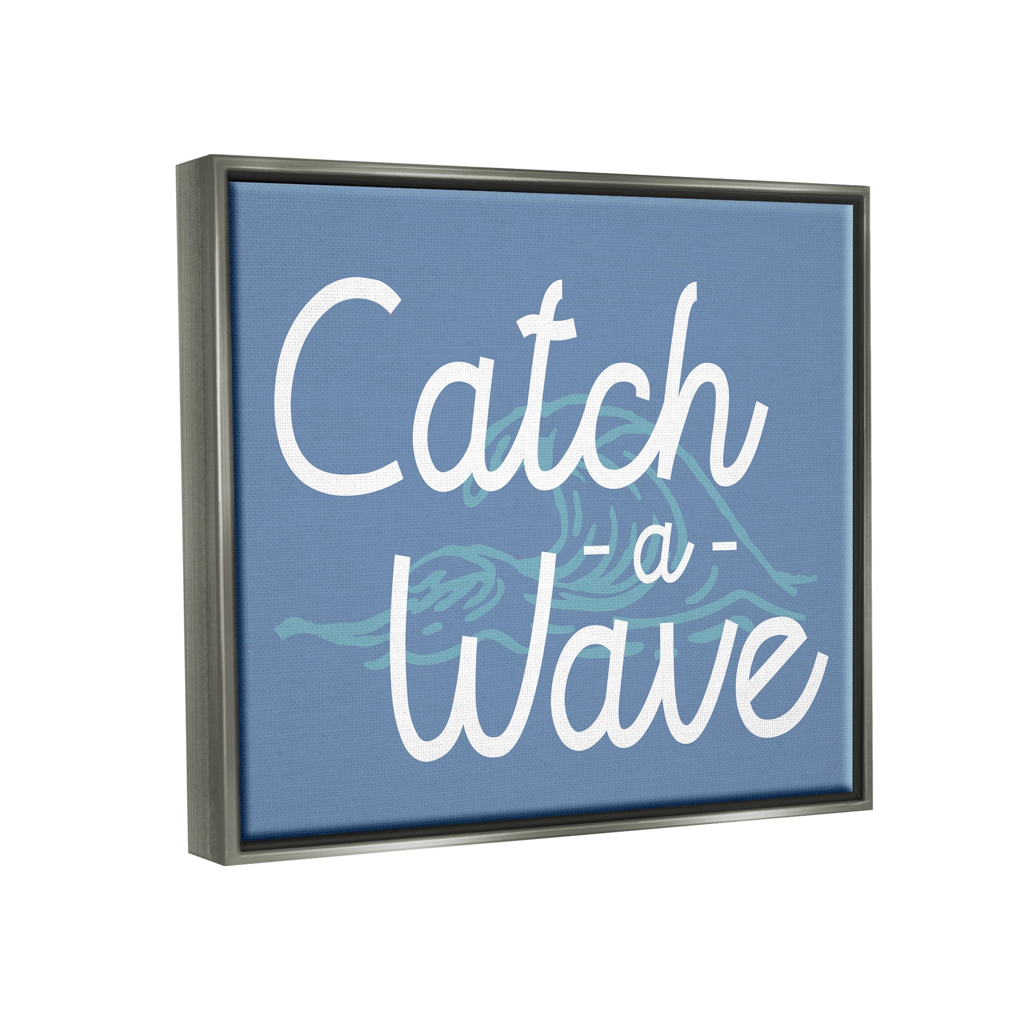 Stupell Industries Catch a Wave on Blue Landscape Painting Gray Floater Framed Canvas Art Print Wall Art, 31 x 25