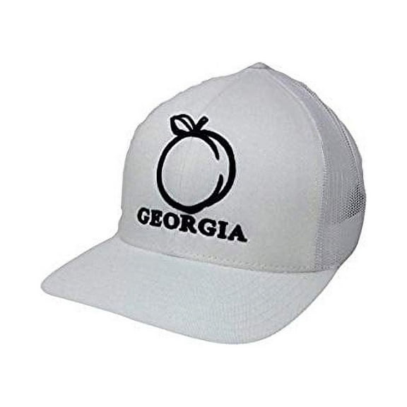 Georgia Peach Trucker Hat-White Cap with White Mesh and Black Embroidery