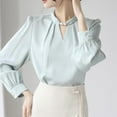 thumbnail image 4 of Uaswgudfs Women Blouses Mock Neck Pleated Solid Long Sleeve Office Shirt Top for Business Attire and Formal Wear Light Blue L, 4 of 4