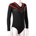 thumbnail image 4 of Raenseen Kids Girls Sparkly Rhinestone Long Sleeve Gymnastics Dance Leotard Yoga Bodysuit Unitard Biketard Dancewear Red 10, 4 of 7