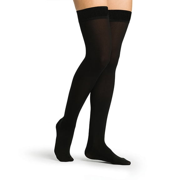Sigvaris Specialty 554 Secure Women's 40-50 Closed Toe Thigh High Compression Stockings w/Silicone Band Black M3 Short Full