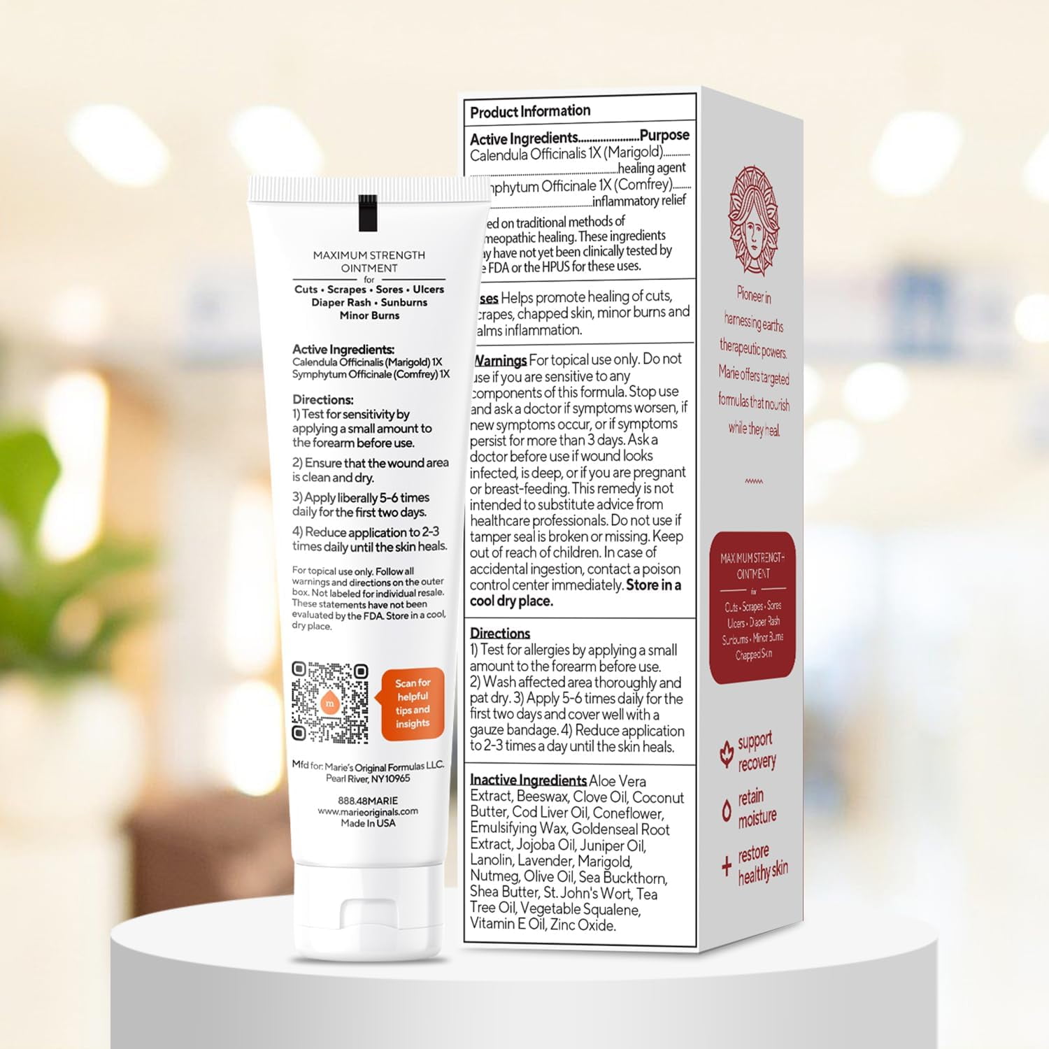 Marie Originals Wounds & Burns Skin Repair and Care Ointment – First Aid Healing Cream for Dry, Rough or Sensitive Skin - 1 oz