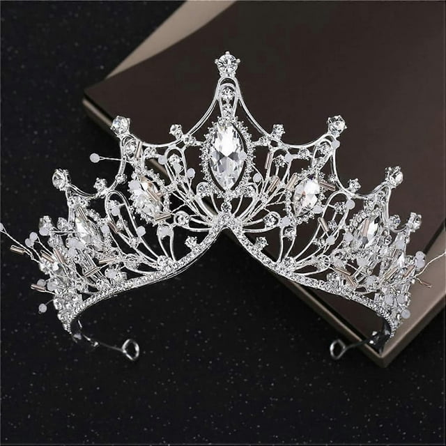 UBIUO Silver Crown for Women Baroque Queen Crown and Tiara for Women Crystal Headband Mermaid Crown Princess Tiaras Hair Accessories for Bride Party B