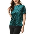 thumbnail image 4 of INSPIRE CHIC Women's Casual Round Neck Short Sleeve Velvet Top S Blue Green, 4 of 6