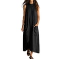thumbnail image 3 of ClodeEU Women's Mock Neck Sleeveless Dress with Pockets,Elegant Casual Loose Fit Summer Midi Dress Black,Women's Plus L, 3 of 7