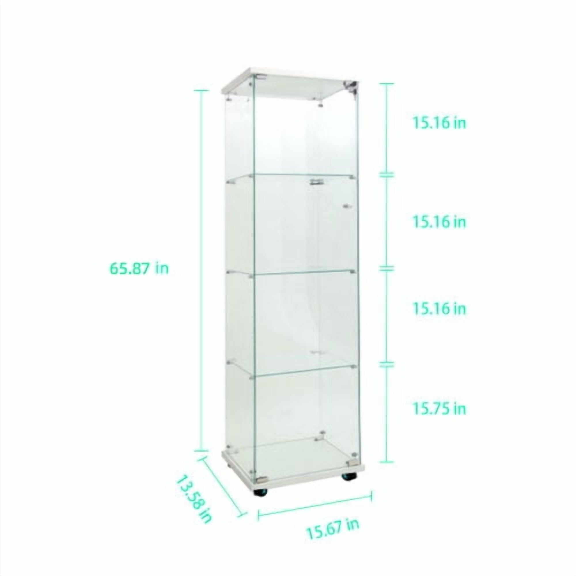 MAYEERTY 4 Tiers Glass Display Cabinet with Bluetooth LED Light Strip, File Storage Cabinet with Door Lock, White