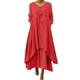 thumbnail image 1 of XDZJLR Robes pour Femmes Été Irrégulier Uni Manches Longues Long Ample Col Rond Jupe, 1 of 5