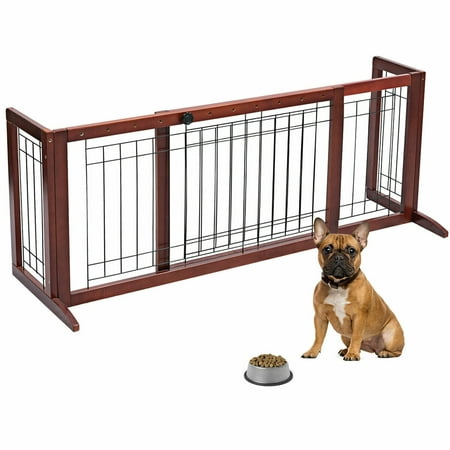 Gymax Solid Wood Dog Gate Pet Fence Playpen Safety Adjustable Panel Free Stand