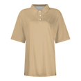 thumbnail image 3 of Mohiass Womens Polo Shirts Collared Solid Color T Shirts Loose Fit Wicking Button Up Shirts Trendy Summer Lapel Blouses Dressy Beige 2XL, 3 of 4
