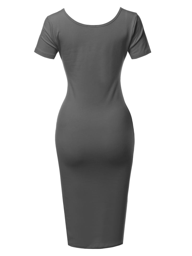 grey short sleeve midi dress Women's Short Sleeve Twofer Midi Dress