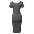 thumbnail image 3 of A2Y Women's Solid Fitted Classic Short Sleeve Premium Cotton Midi Dress Ash Grey L, 3 of 3