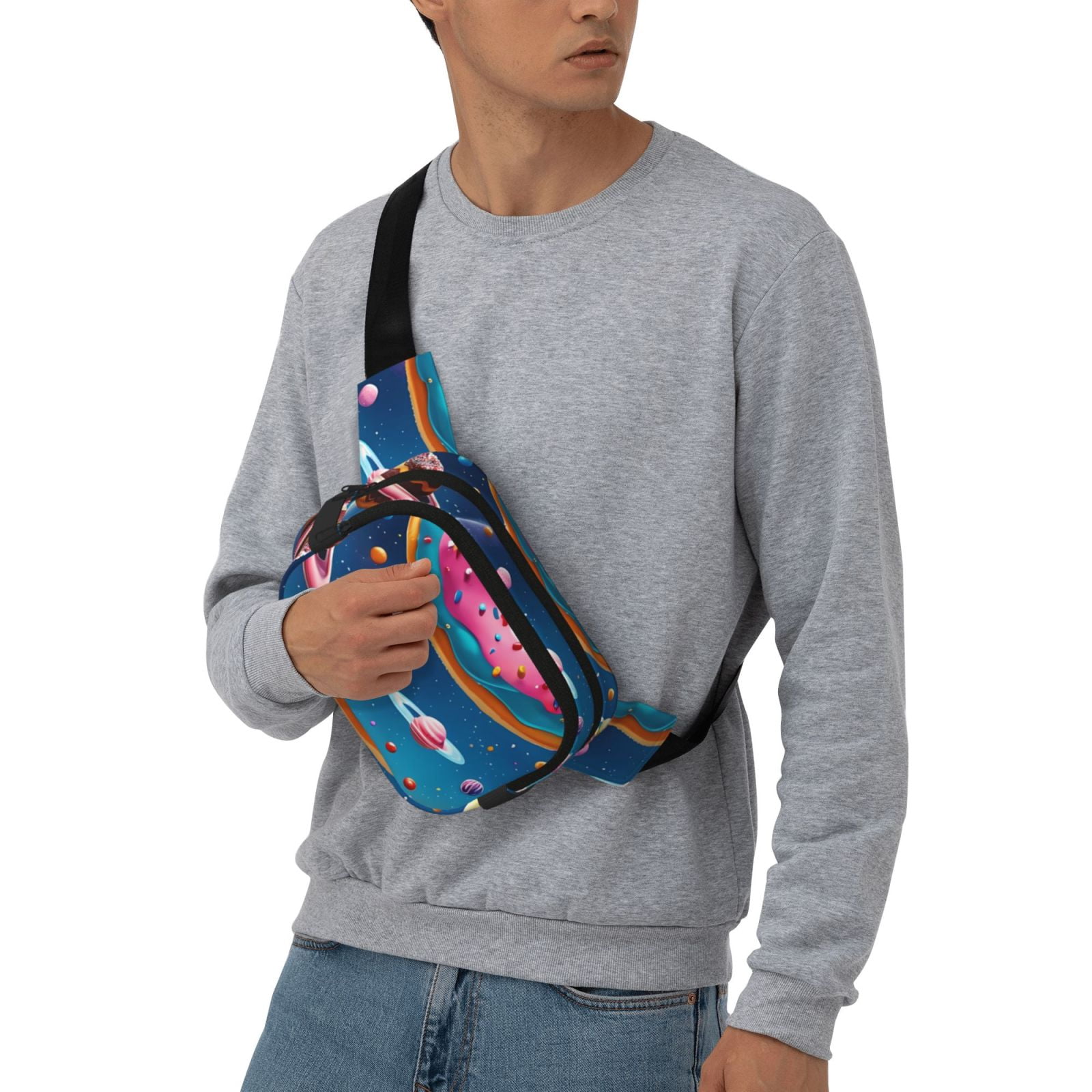 Picia Colorful Donut Print Square Double-Layer Waist Bag Mini Adjustable Waist Belt Bag Exercise Running Travel Hiking