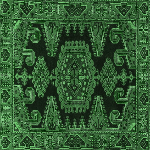 Ahgly Company Indoor Square Persian Emerald Green Traditional Area Rugs, 6' Square