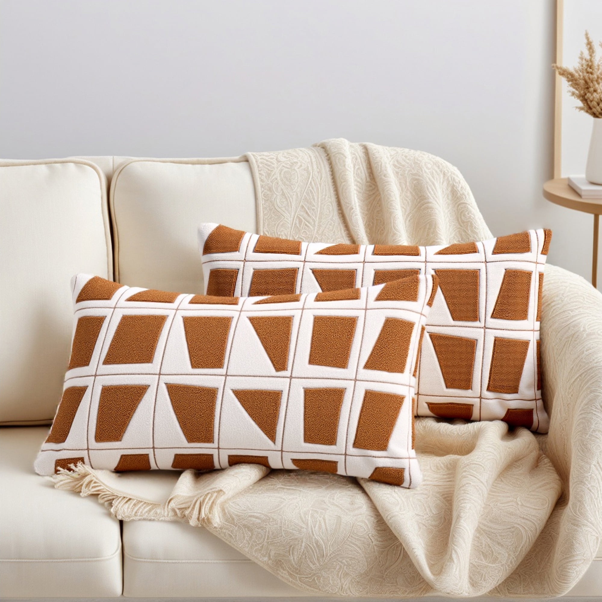 Unique Bargains Set of 2 Geometric Soft Plush Cushion Case Pillow Covers 20" x 12" Coffee