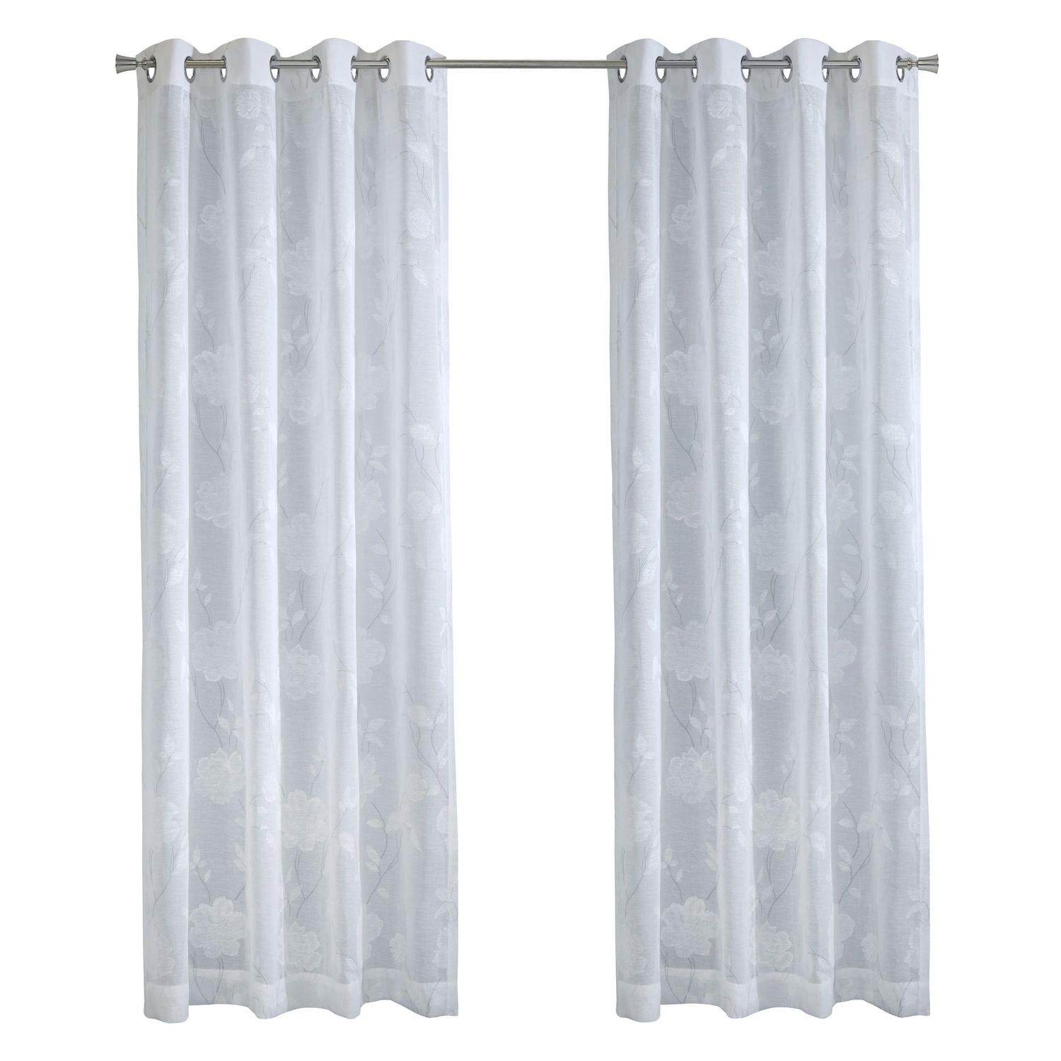 Loft Living Greeley Faux Linen Printed Branches Grommet Single Curtain Panel Semi-sheer 52" x 95" in White