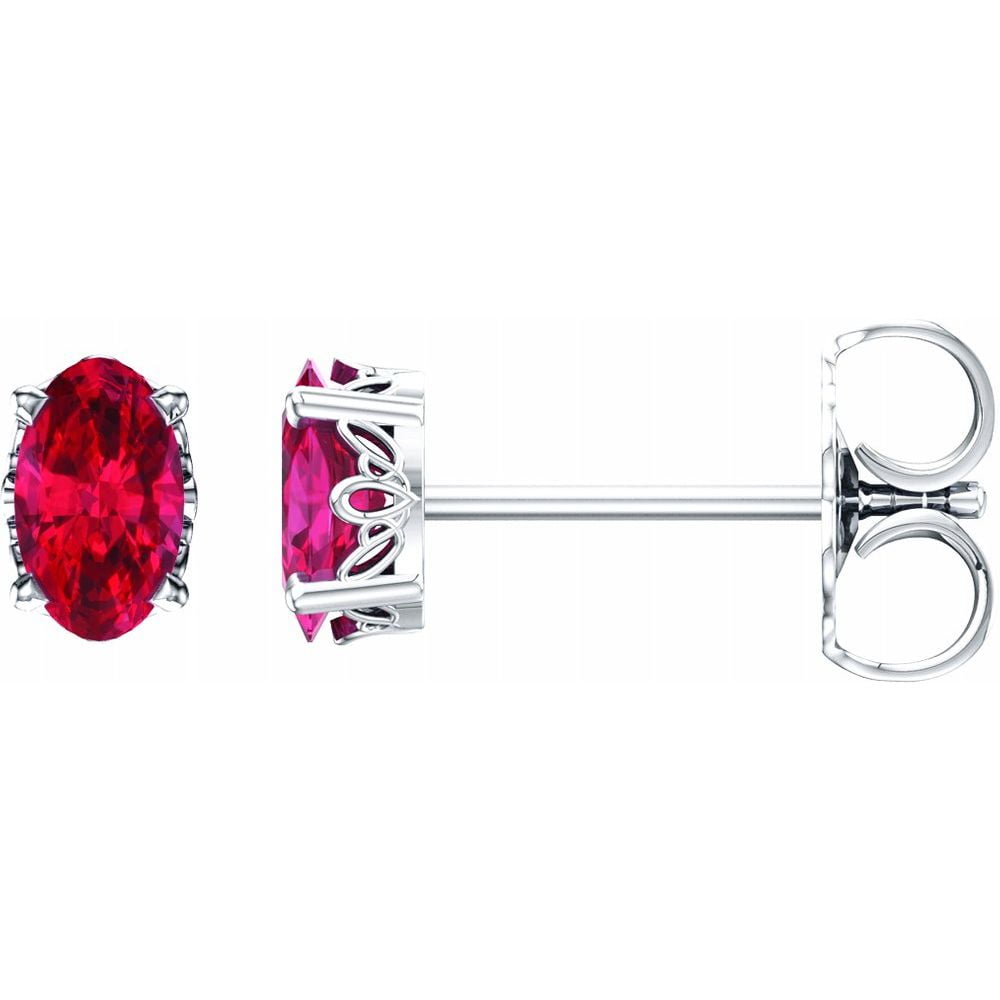 Diamond2Deal - 14k White Gold Ruby Stud Earrings for Women Valentine's