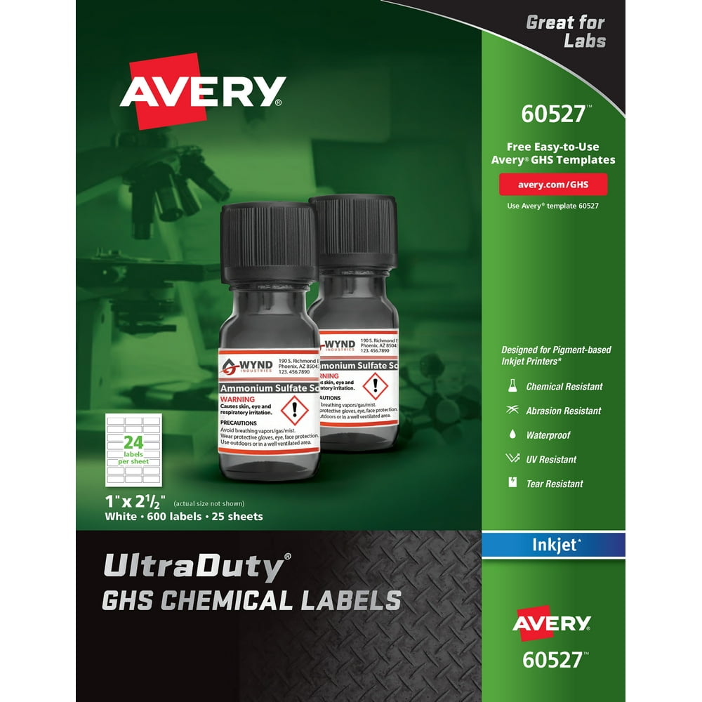 Avery UltraDuty GHS Chemical Labels for Pigment Inkjet Printers