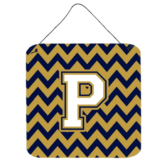 Letter P Chevron Navy Blue and Gold Wall or Door Hanging Prints