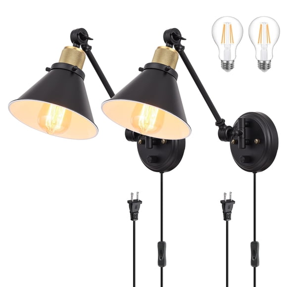 TRLIFE Wall Sconce Plug in, Dimmable Wall Sconces Swing Arm Wall Lights with Plug in Cord, Wall Mounted Light with Dimmer On/Off
