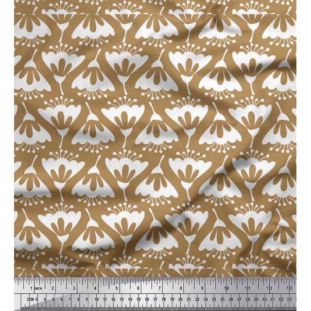 Soimoi Brown Velvet Fabric Artistic Floral Print Sewing Fabric Yard 58 Inch Wide