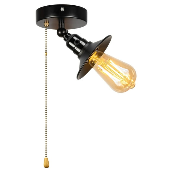 FSLiving Adjustable Light, Zipper Switch 12V Retro RV Industrial Metal Black Cover Decorative Ceiling Hallway Light, E26 E27 2Way Knob Socket Semi Flush Mount Interior Lighting for RV Camper
