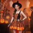 thumbnail image 3 of Witch Outfit, Witch Roleplay, Witch Cos, Witch Cosplay, Witch Costume, Women Halloween Witch Cosplay Costume High-Low Hem Ruffle Dress + Hat + Wristbands Dress Up Outfits, Orange XL, 3 of 7