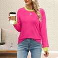 thumbnail image 2 of Holzkary Womens Sweatshirts Color Block Long Sleeve Tops Fall Casual Crewneck Shirts Trendy Loose Fit Tunics Top Loose Top Sweatshirt Crew Neck Loose Top with Color Decorative Edge Fashion Hot Pink S, 2 of 4