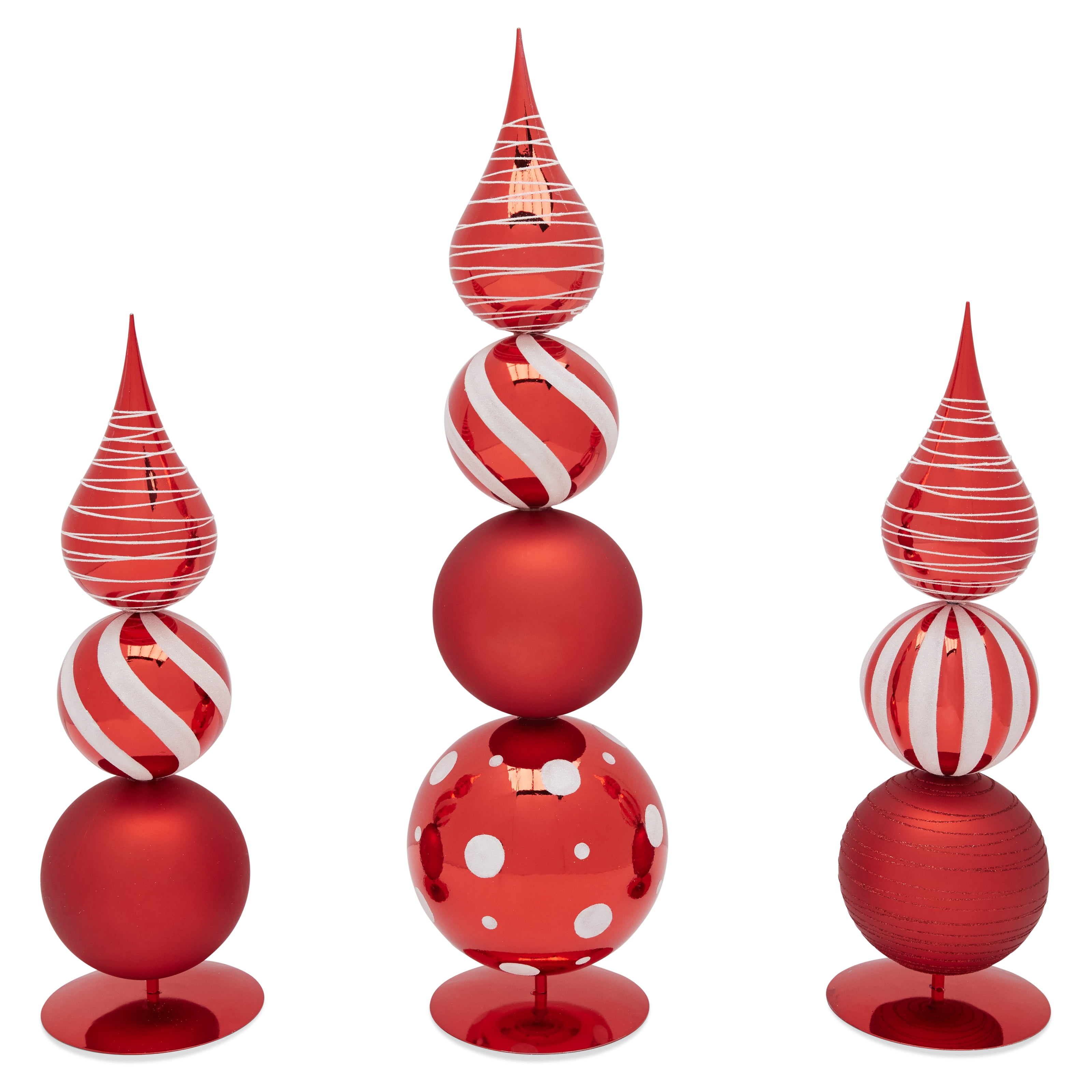 Belham Living Stacked Christmas Ornaments Red and White, Set of 3