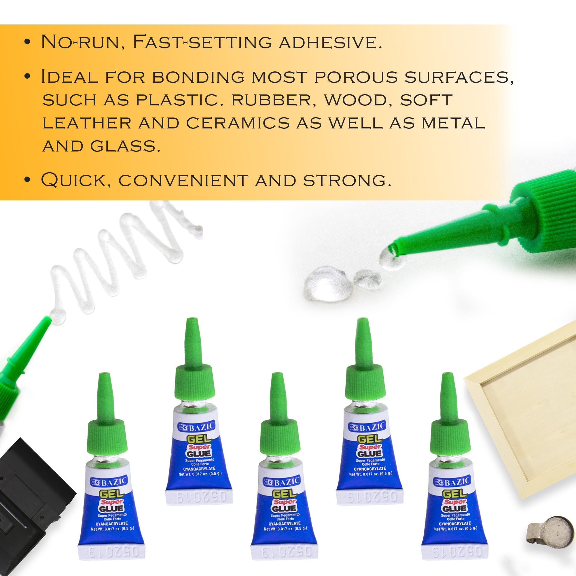 BAZIC Super Glue Gel 0.5g Clear No Run Fast Dry Adhesive (5/Pack), 24-Packs