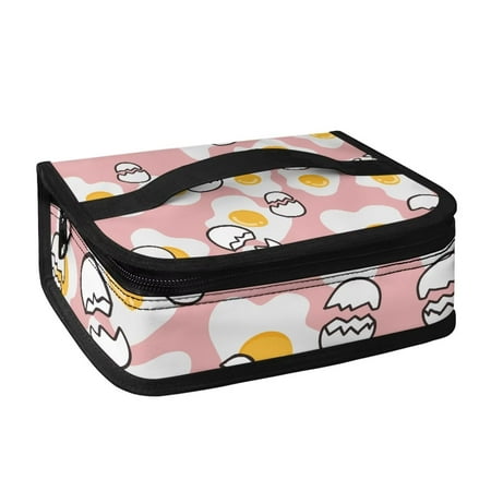 

KUIFORTI Lunch Bag Insulated Lunch Pouch Reusable Food Container Travel Hiking Camping Handbag with Pocket Poached Egg Print